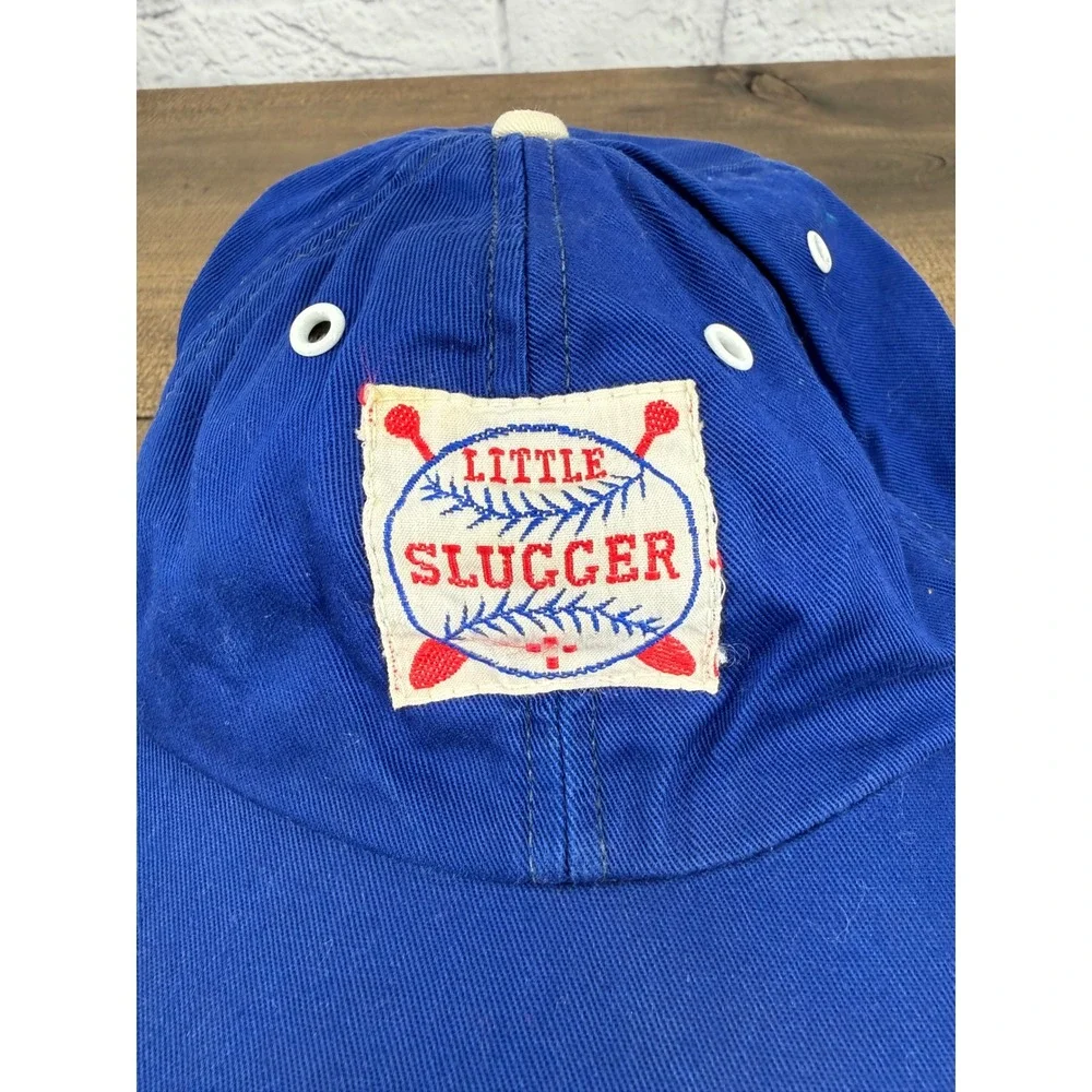 Vintage Little Slugger Kids Baseball Cap Blue Patch Hat Retro 70s 80s